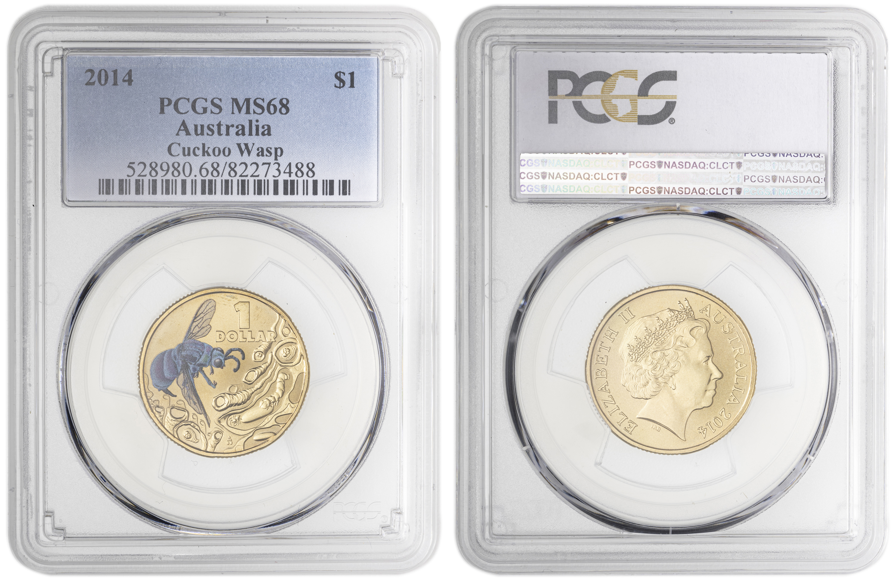 Cuckoo Wasp Colorized , One Dollar, 2014, PCGS MS68