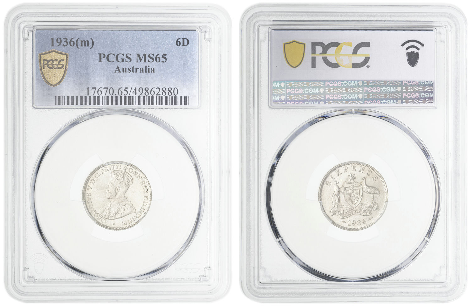 George V, Sixpence, 1936, PCGS MS65