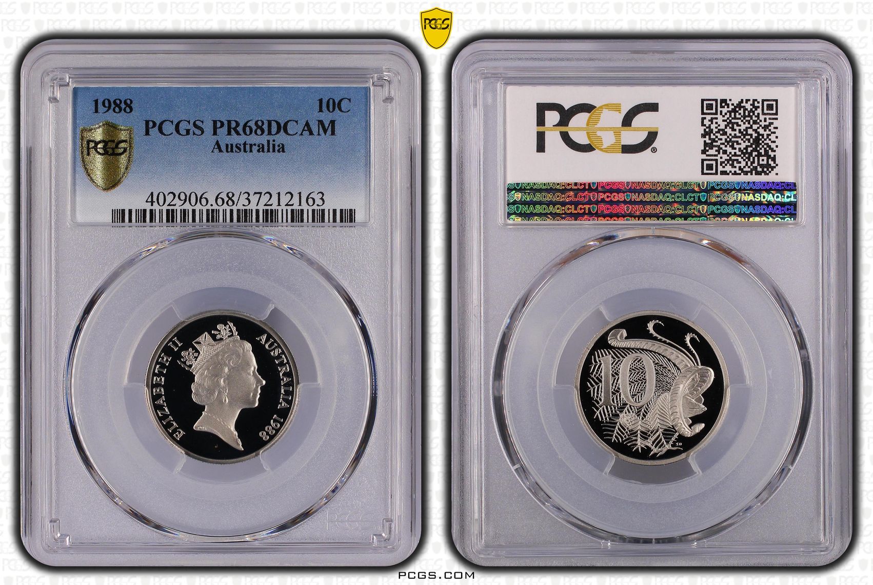 Elizabeth II, Ten Cent, 1988, PCGS PR68DCAM