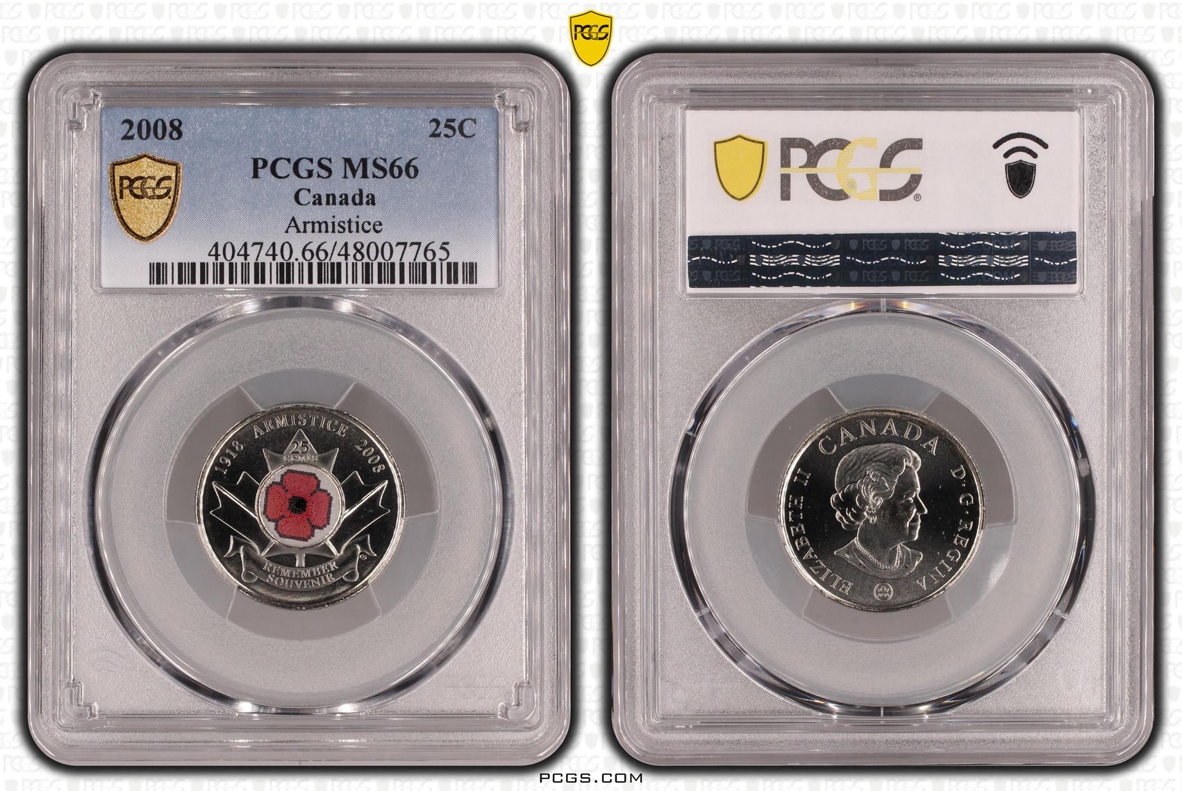 Canada, Armistice (Poppy) , Twenty Five Cent, 2008, PCGS MS66