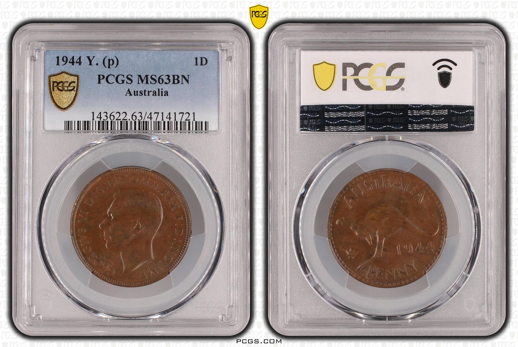 One Penny, 1944-Y., PCGS MS 63BN
