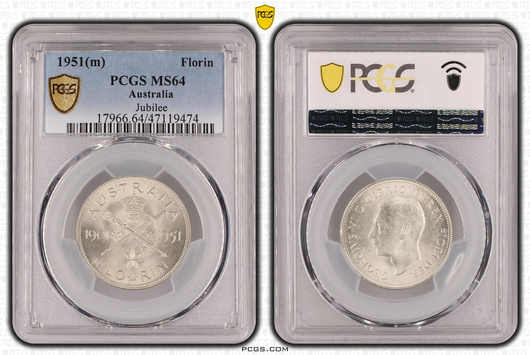 George VI, Jubilee, Florin, 1951(m), PCGS MS64