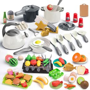ZERO ZOO 105PCS KIDS KITCHEN TOY ACCESSORIES, TODDLER PRETEND BBQ CAMPING COOKING PLAYSET, PLAY POTS, PANS, UTENSILS COOKWARE TOYS