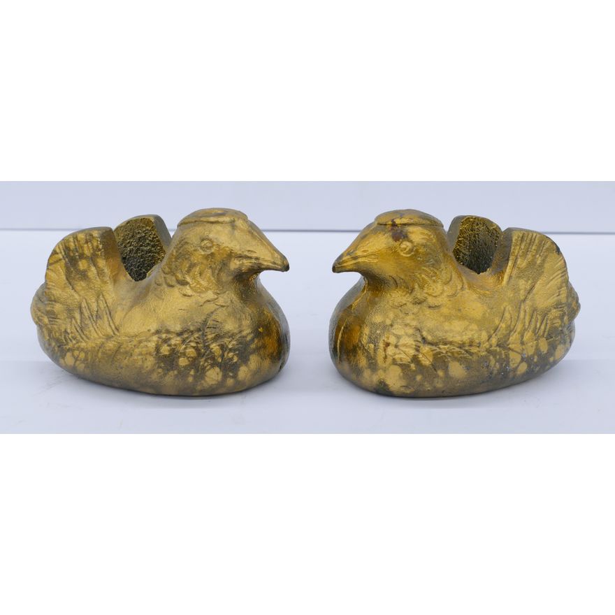 Pair Old Japanese Iron Duck Screen Feet- 3x4''