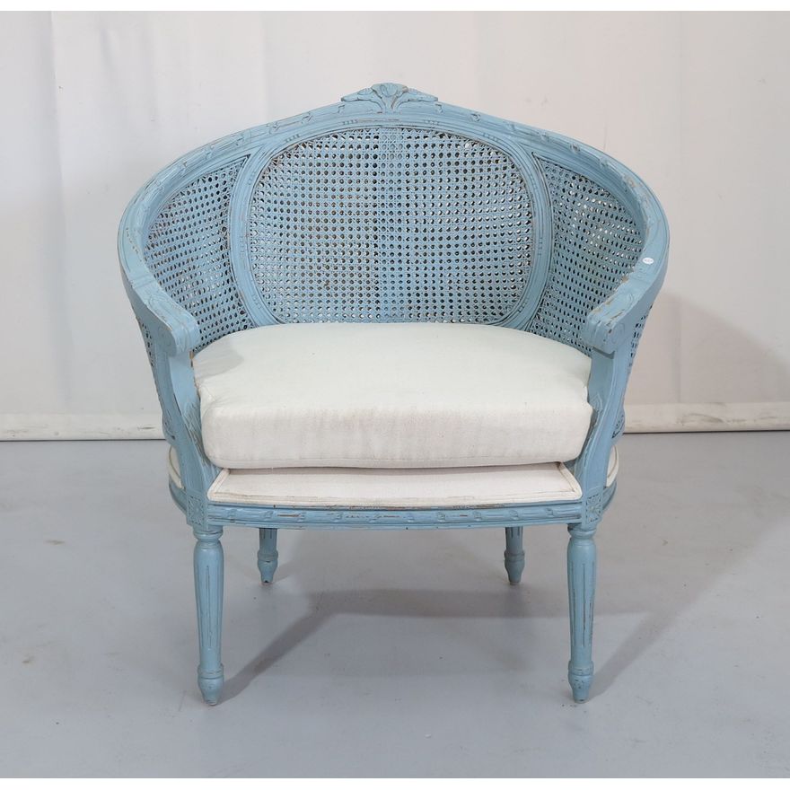 PAINTED RATTAN UPHOLSTERED ARMCHAIR