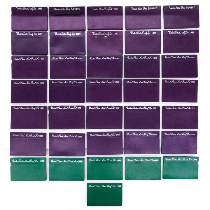 Box 36 US Proof & Mint Proof Coin Sets 1986-1998