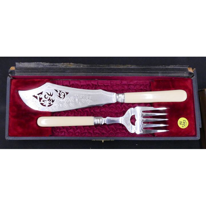 Antique English Fish Server in Case- case 13.5''