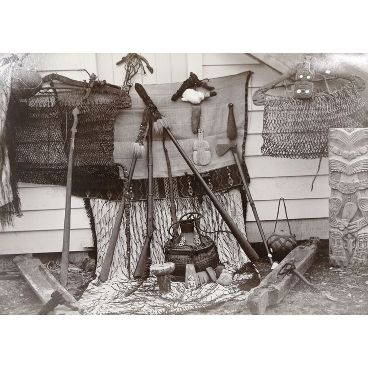 PHOTOGRAPHER UNKNOWN, Original photograph of a display of Maori Taonga
