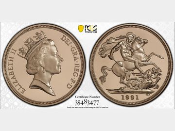 1991 ELIZABETH II PROOF GOLD SOVEREIGN PR70 DCAM TOP POP!