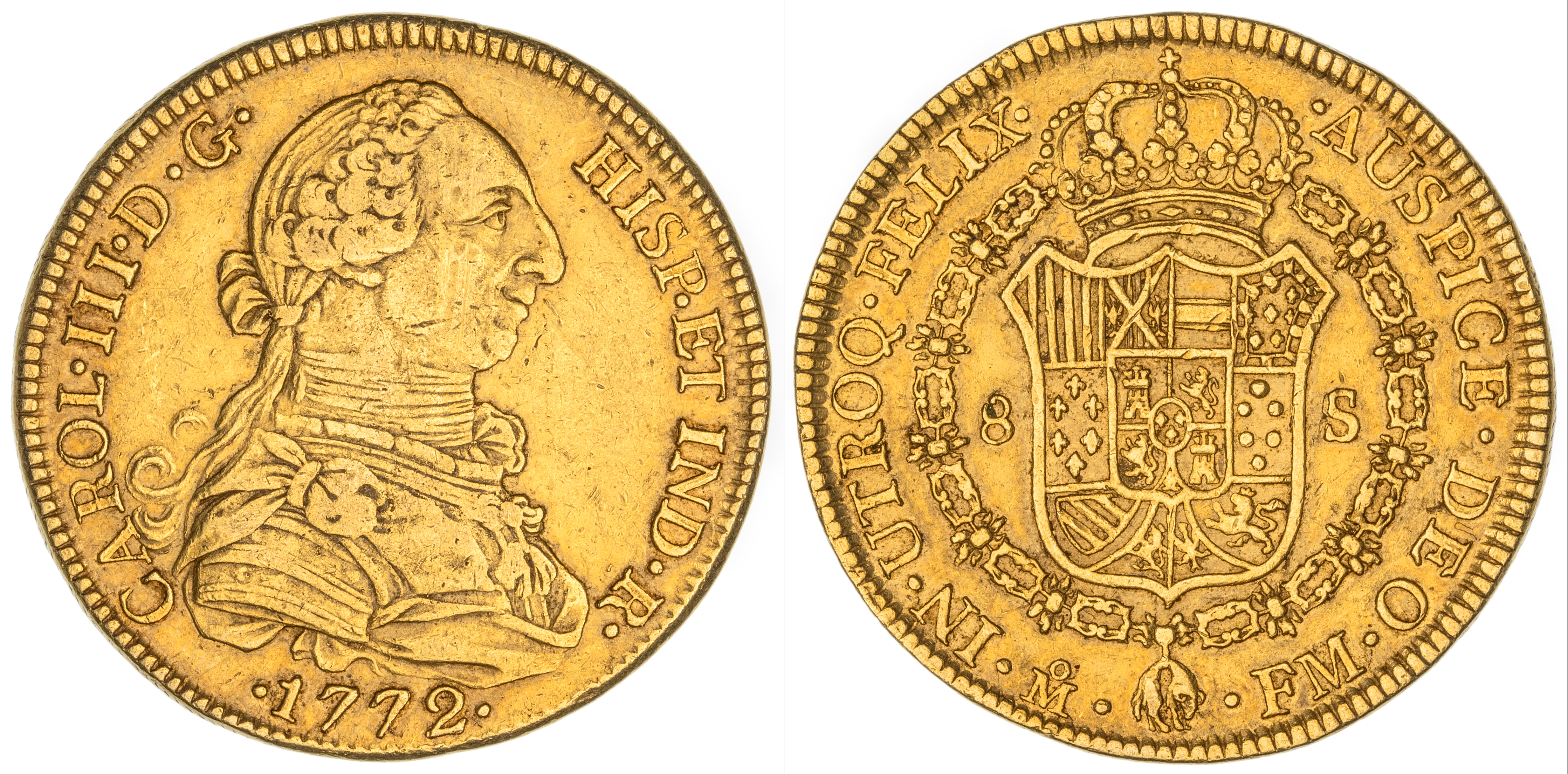 Mexico, Charles III, Eight Escudos, 1772-FM, VF