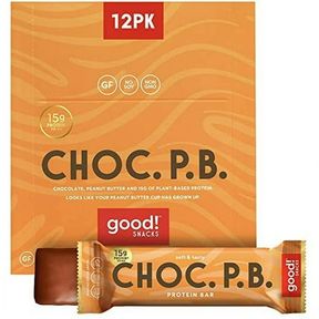 6.25" X 1.96" X 5.25" GOOD! SNACKS VEGAN PROTEIN BARS, CHOCOLATE PEANUT BUTTER BAR, GLUTEN-FREE, PLANT-BASED, LOW SUGAR, HIGH PROT