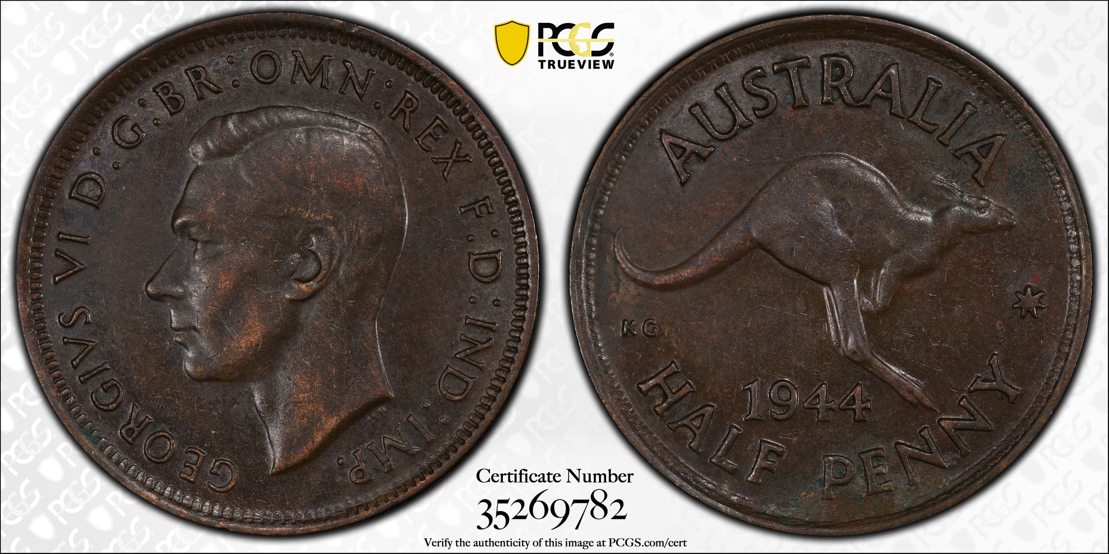 Halfpenny, 1944, PCGS XF45BN
