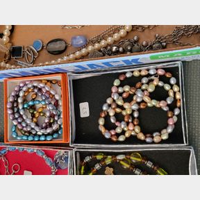 2 Boxes of Multi Colored Pearl Bracelets and Necklace