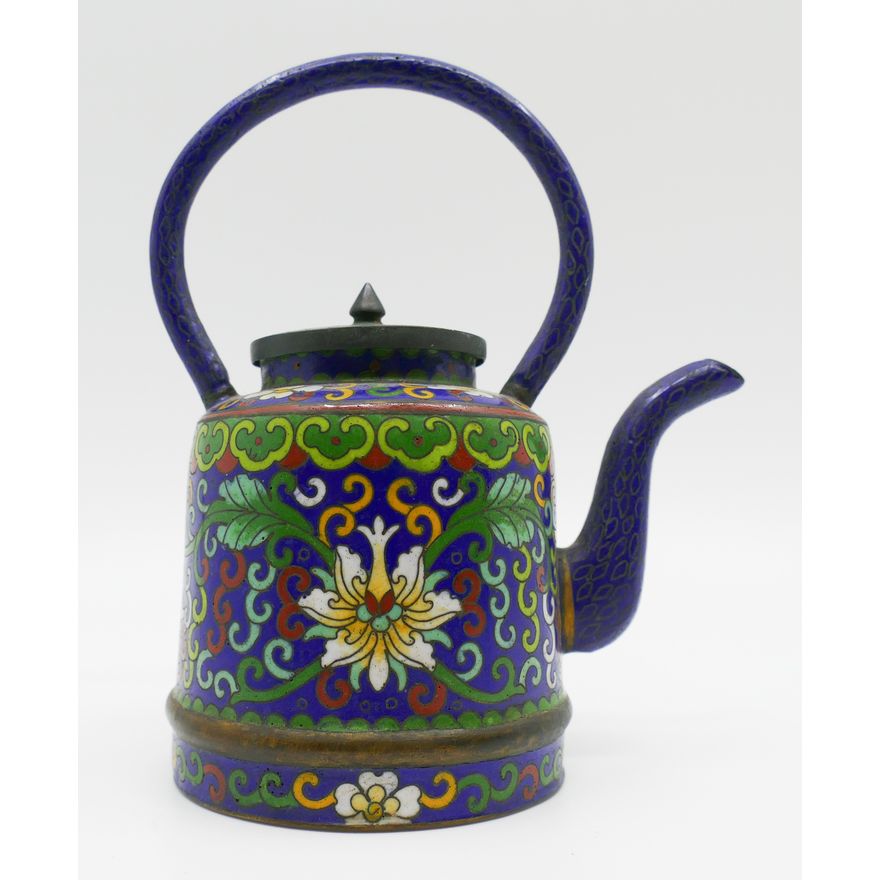 Old Chinese Cloisonne Lotus Teapot 5.5''
