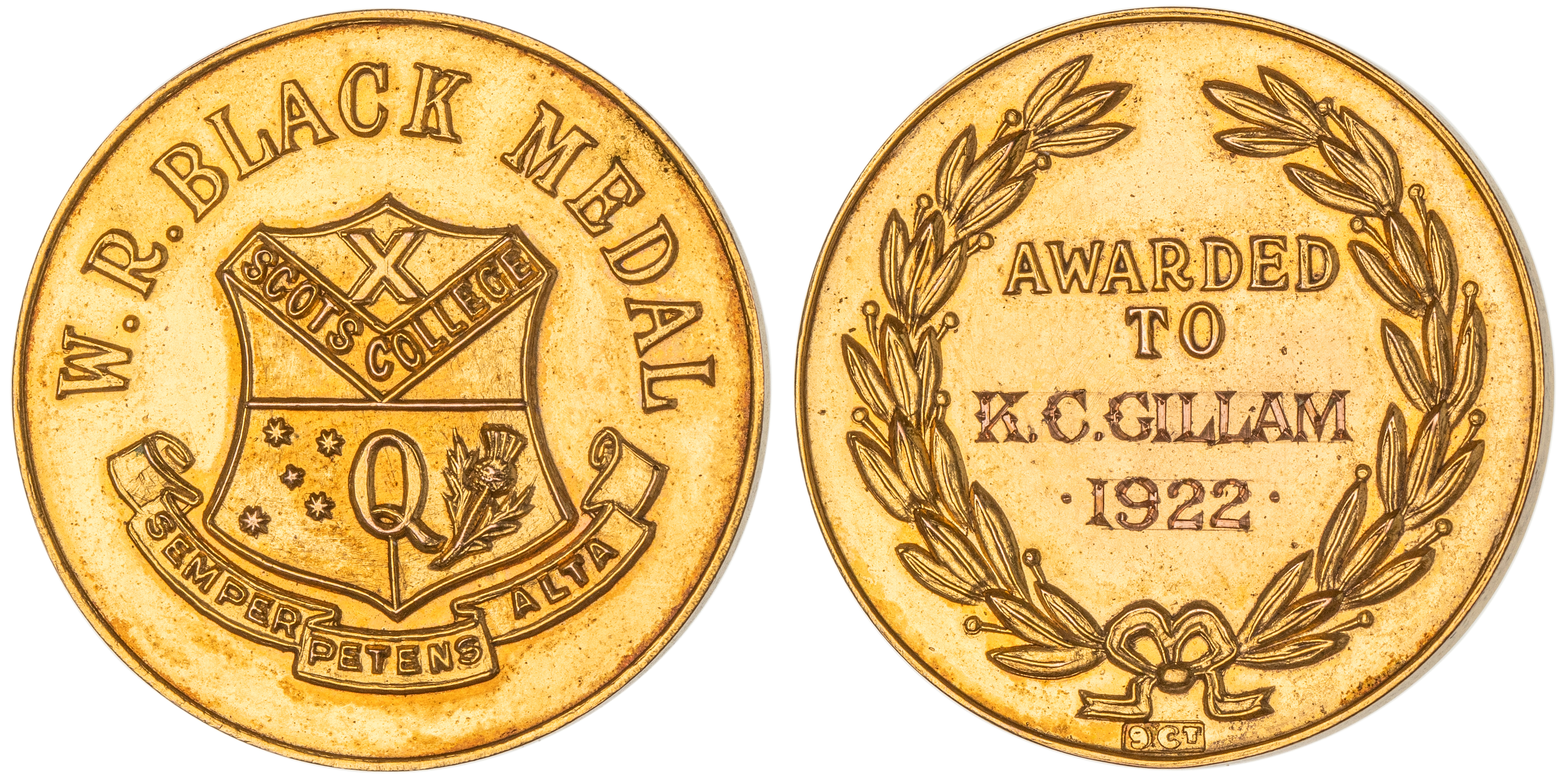 268 · Scots College, Queensland, Gold Prize Medal, 1922, EF
