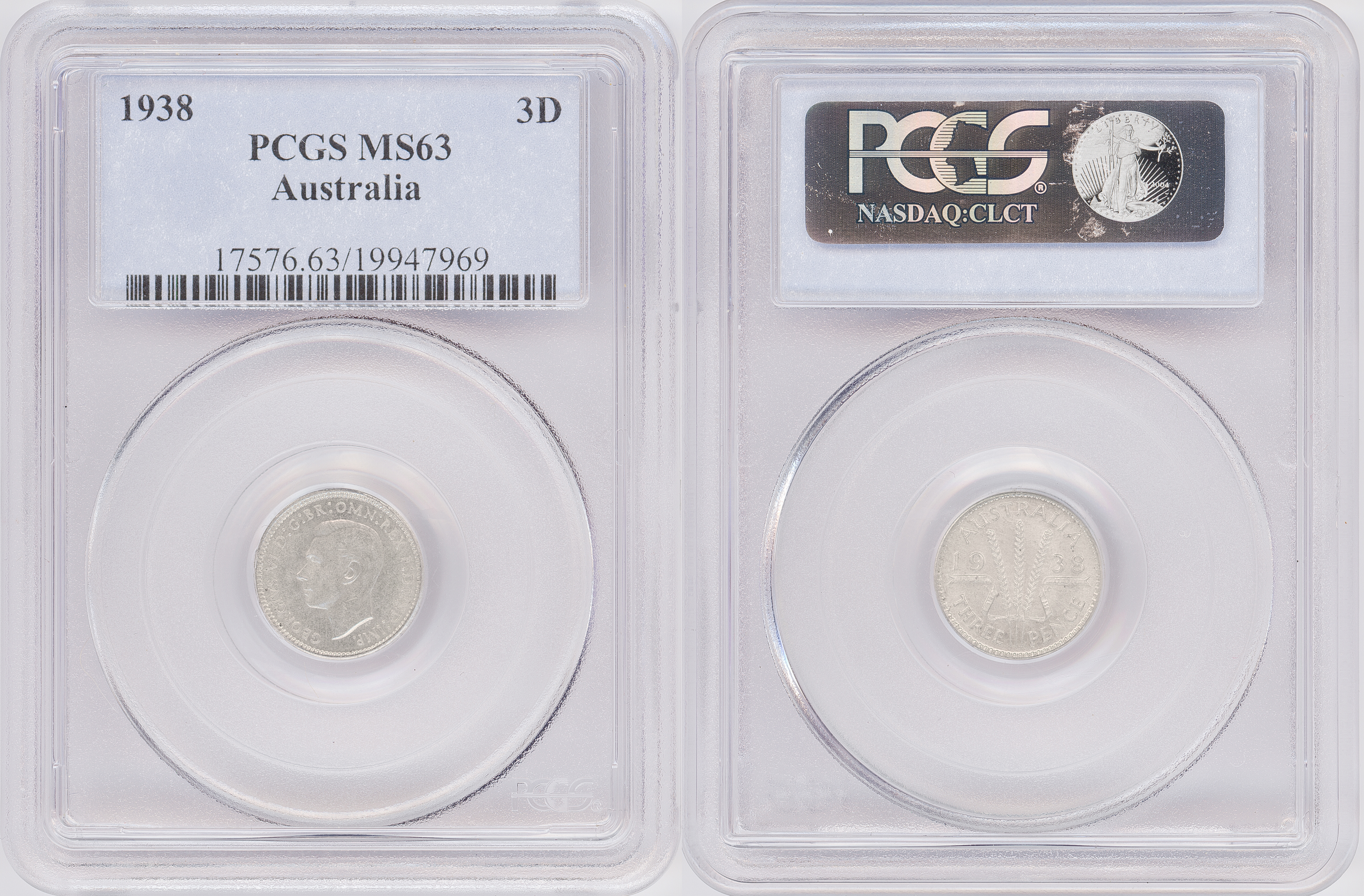 George VI, Threepence, 1938(m), PCGS MS63