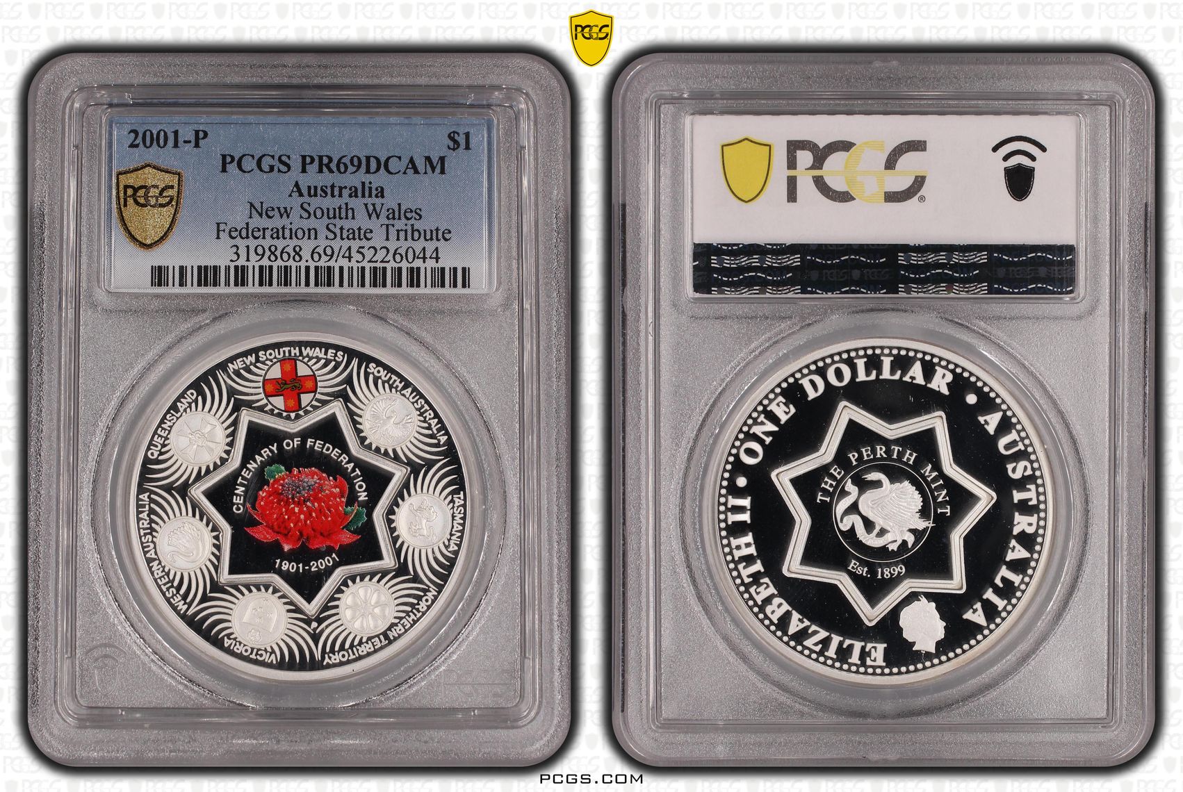 2001-P Australia One Dollar, $1 Silver Proof New South Wales PCGS - PR69DCAM POP 1/0 -044