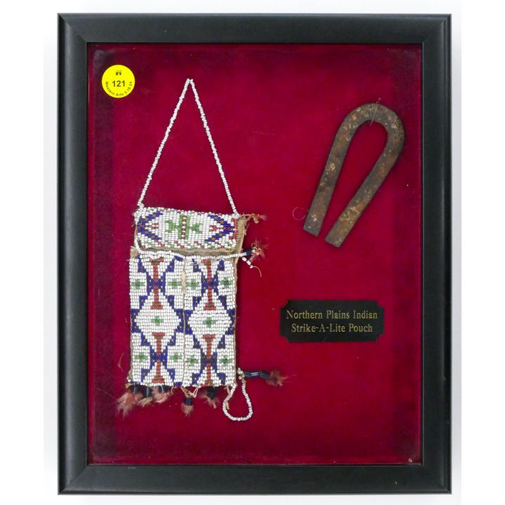 Old Northern Plains Beaded Strike a Light Bag Framed