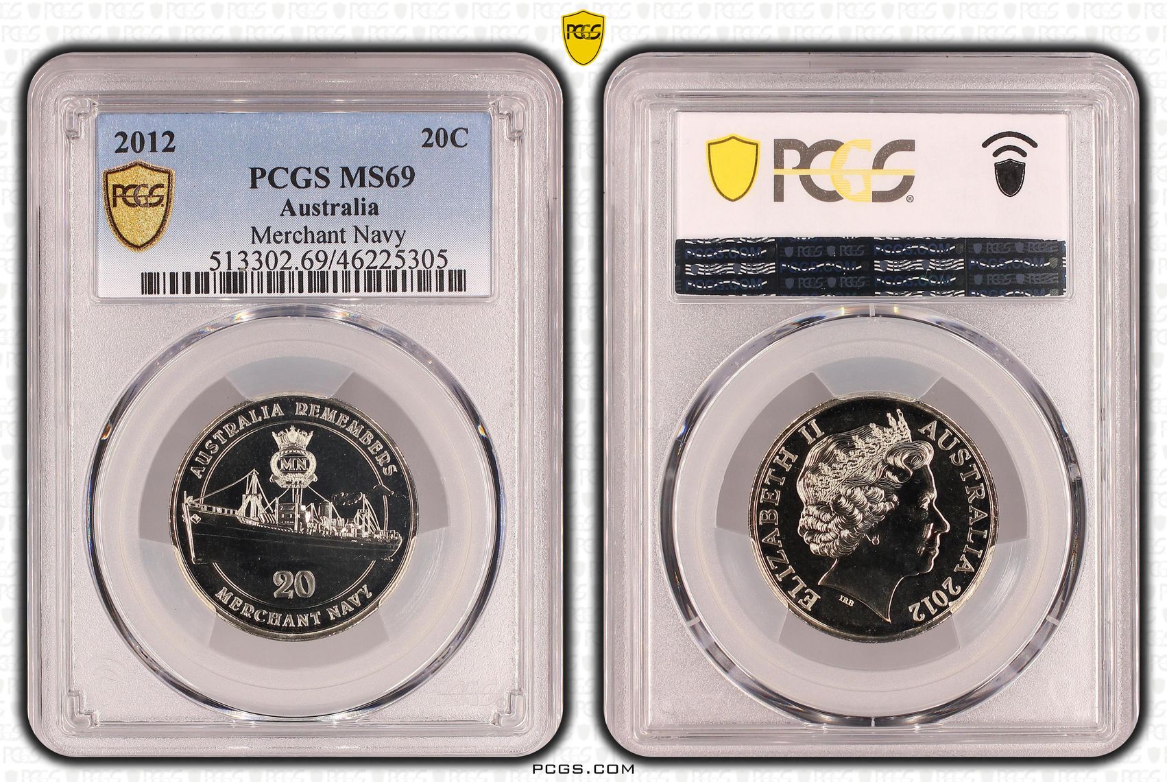 Elizabeth II, Merchant Navy, POP 10/0, Twenty Cent, 2012, PCGS MS 69