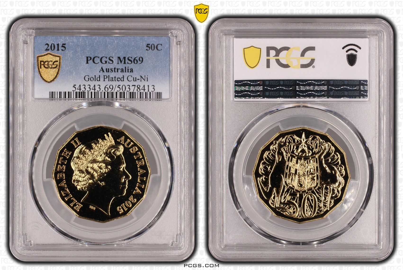 Gold Plated Cu-Ni, Fifty Cent, 2015, PCGS MS69