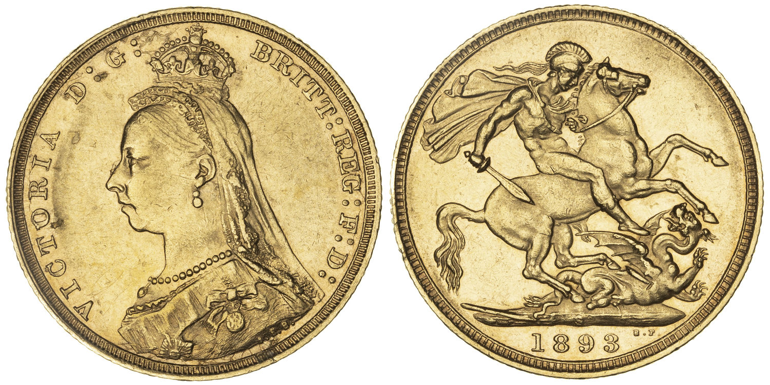 Victoria, St George Reverse, Sovereign, 1893-S, gVF