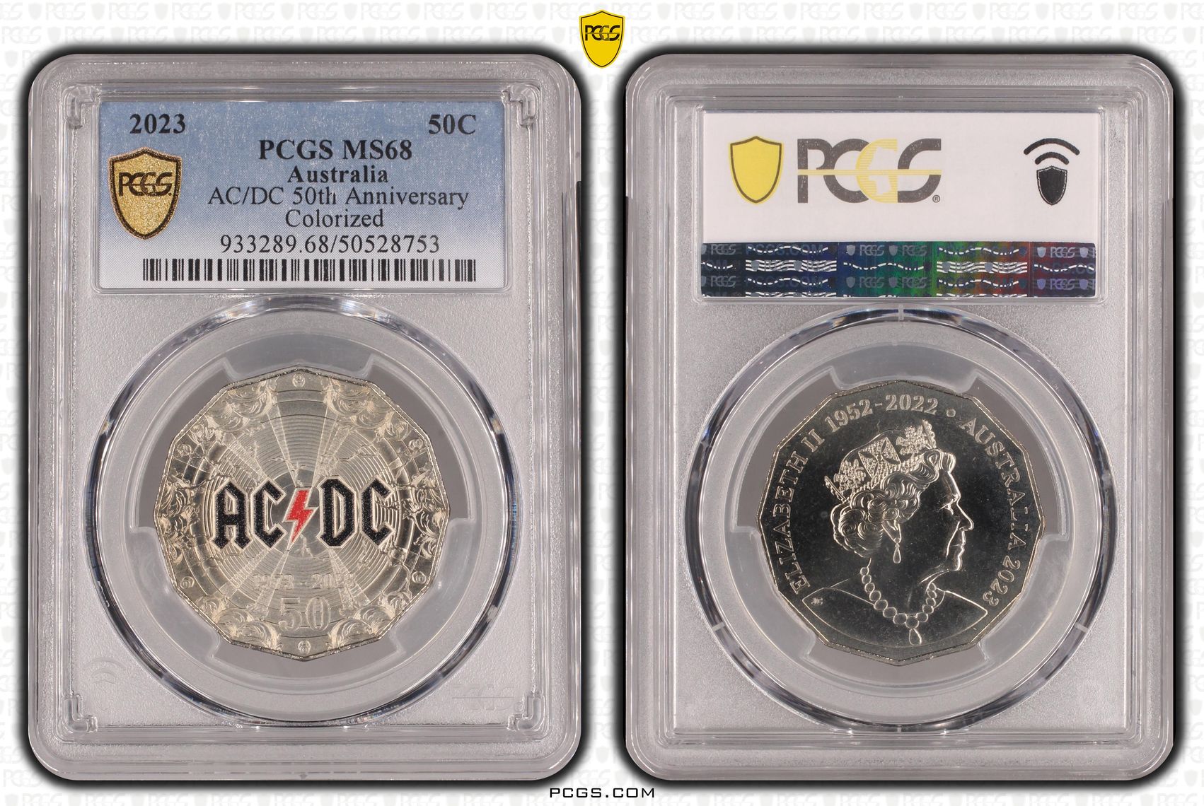 423 · AC/DC 50th Anniversary Colorized , Fifty Cent, 2023, PCGS MS68