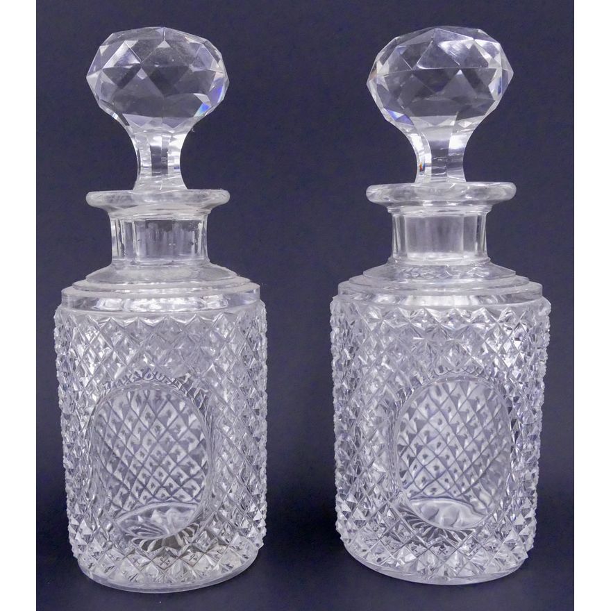 Pair Brilliant Cut Glass Cologne Bottles- 7''