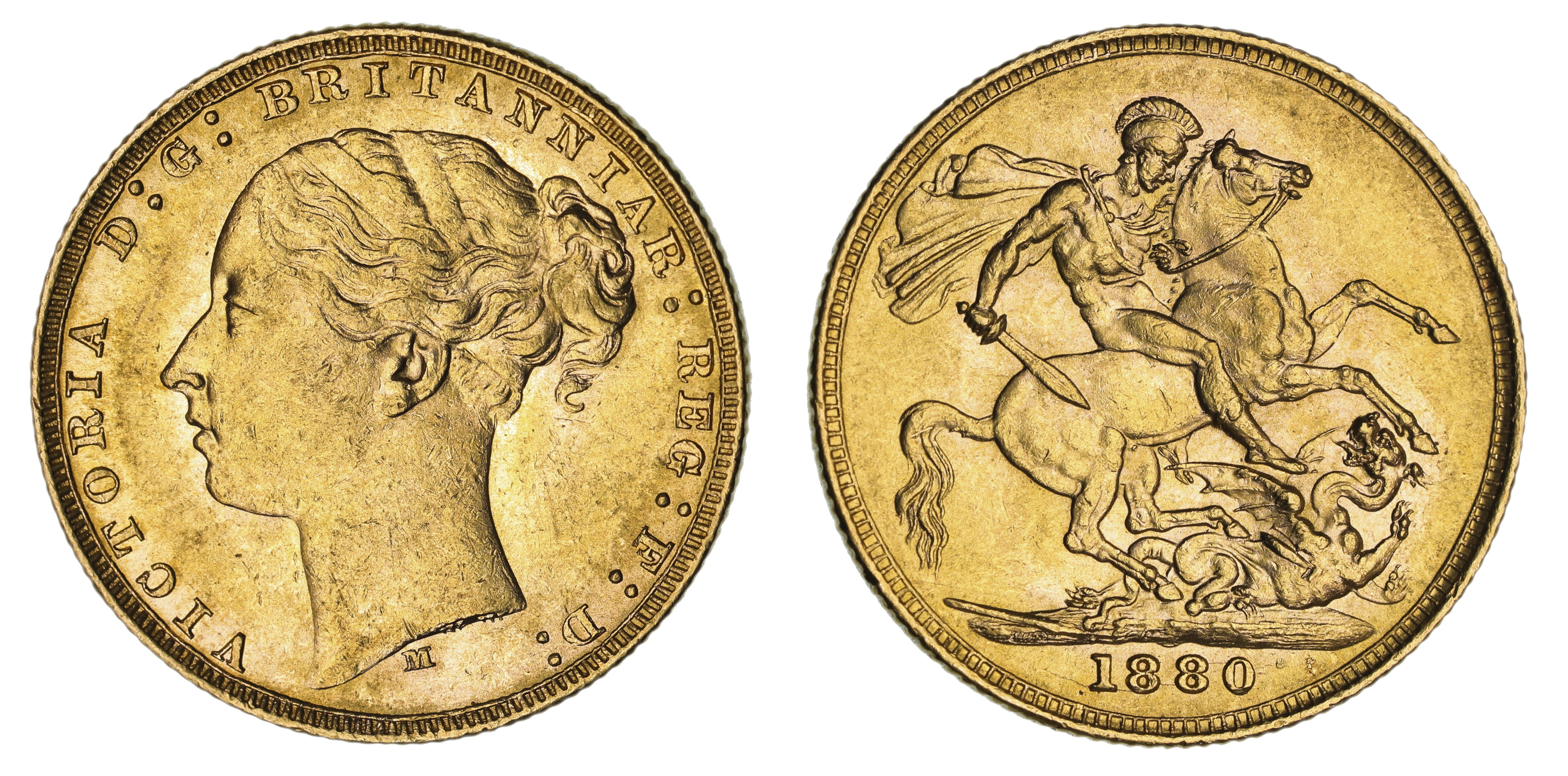 Victoria, St. George Reverse - Melbourne Mint - Young, Sovereign, 1880, EF