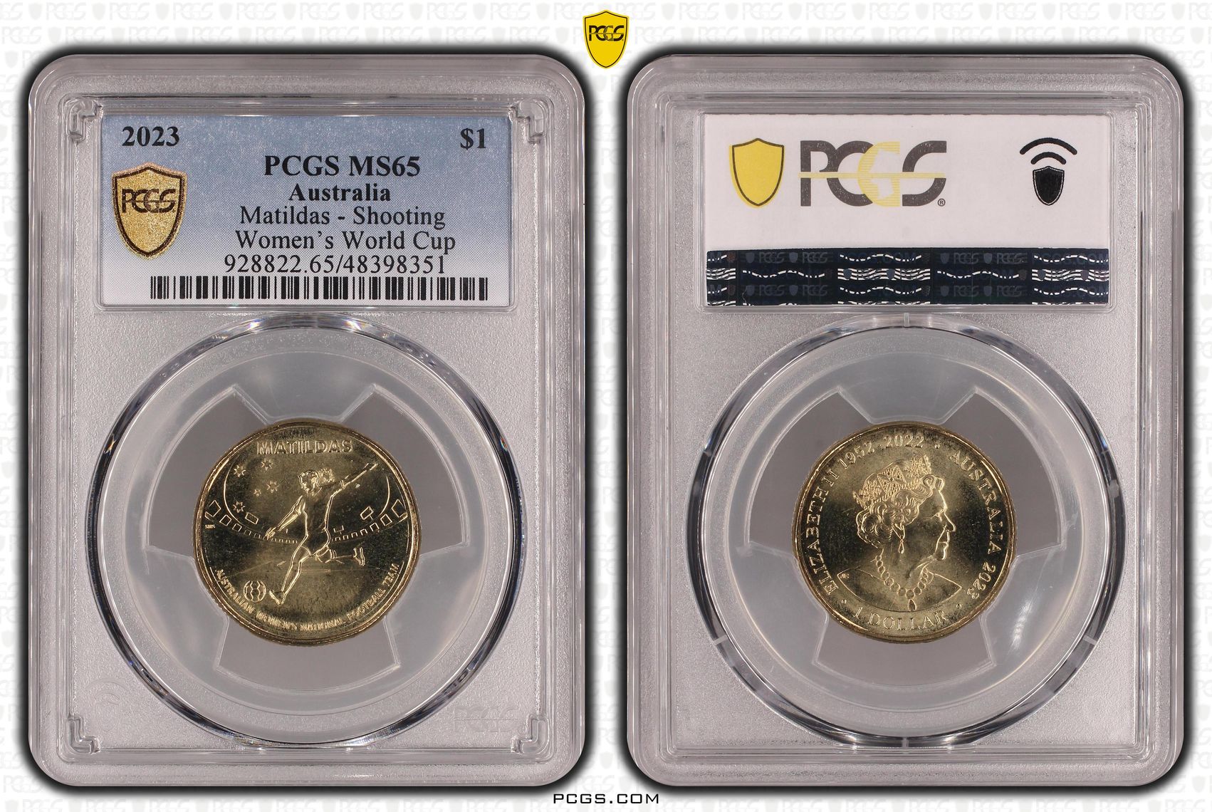 Elizabeth II, Matildas - Shooting , One Dollar, 2023, PCGS MS65