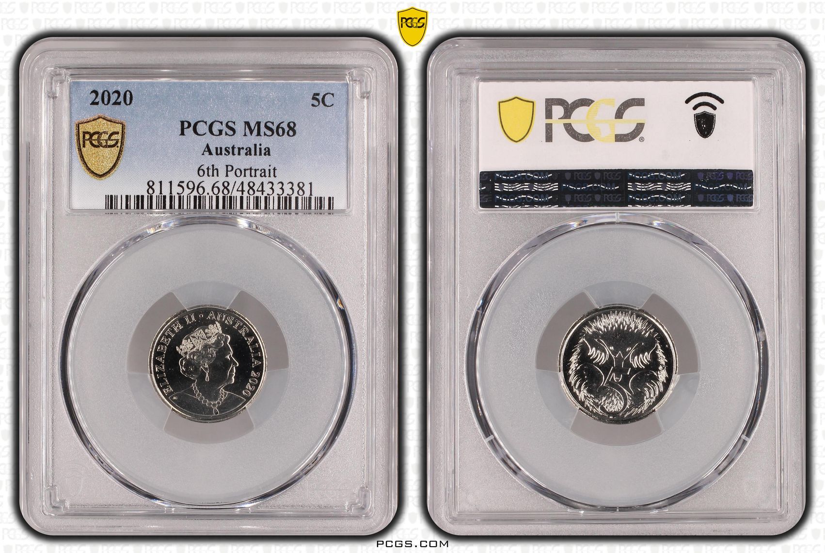 Elizabeth II, 6th Portrait, Five Cent, 2020, PCGS MS68