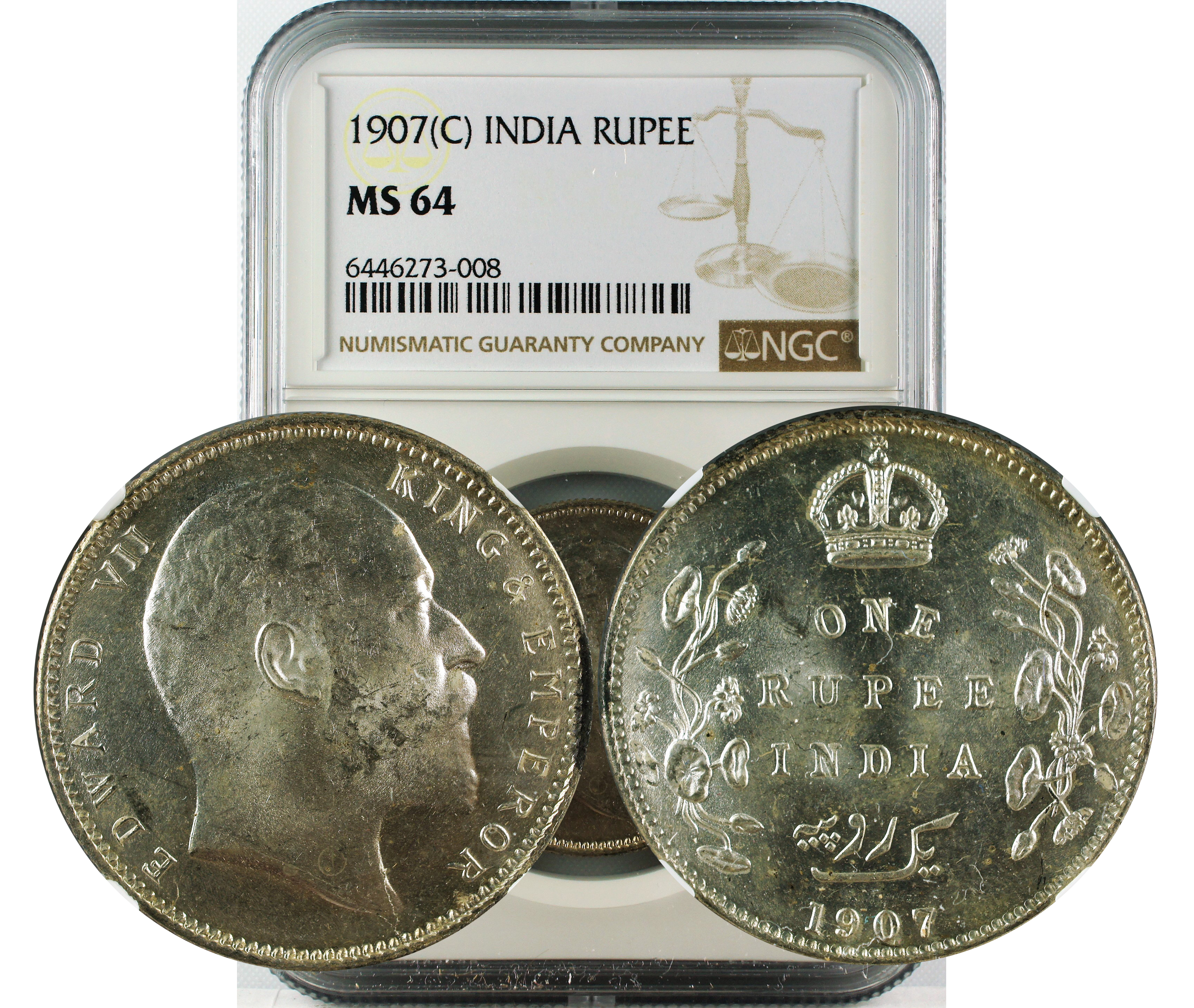 1907 C INDIA RUPEE MS64