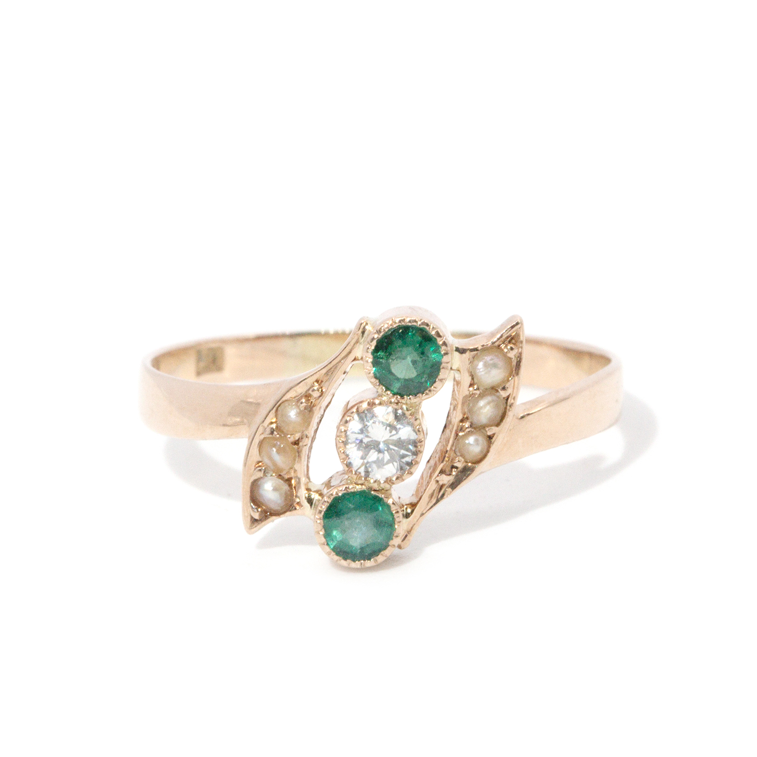 Vintage Diamond & Seed Pearl 9ct Gold Ring