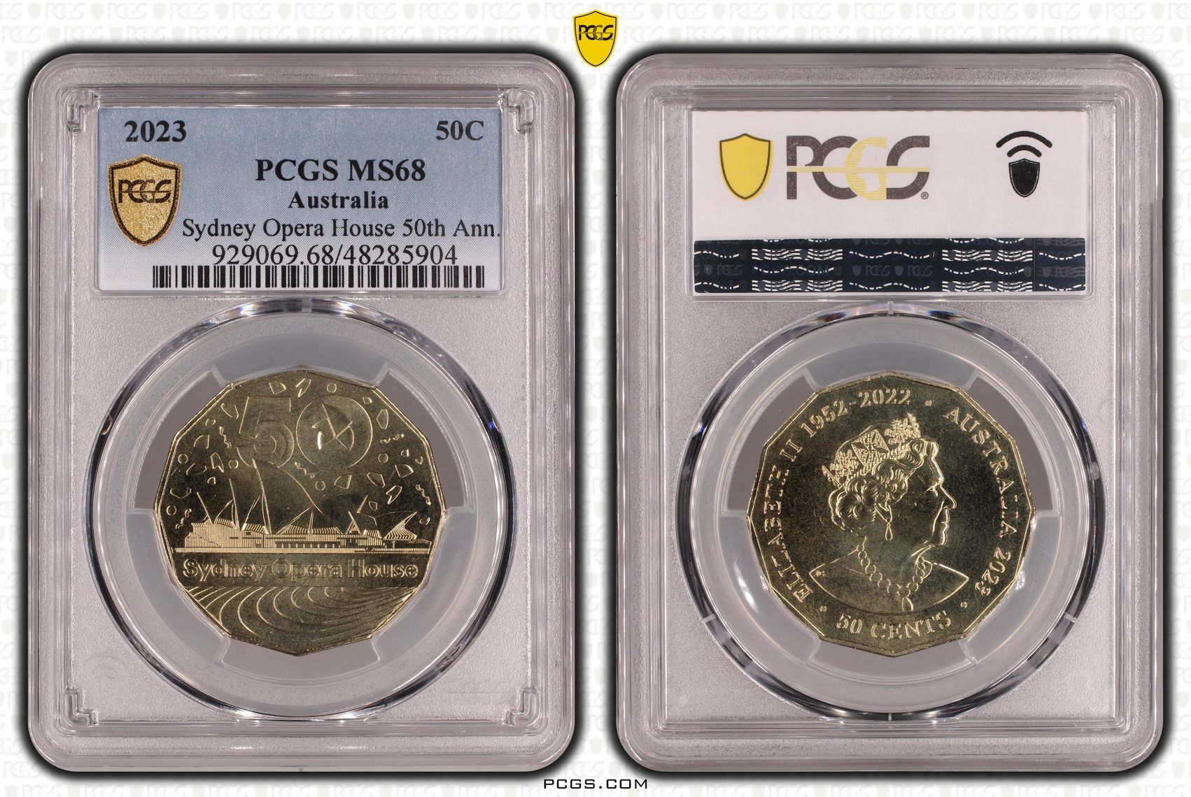 Sydney Opera House 50th Ann., Fifty Cent, 2023, PCGS MS68