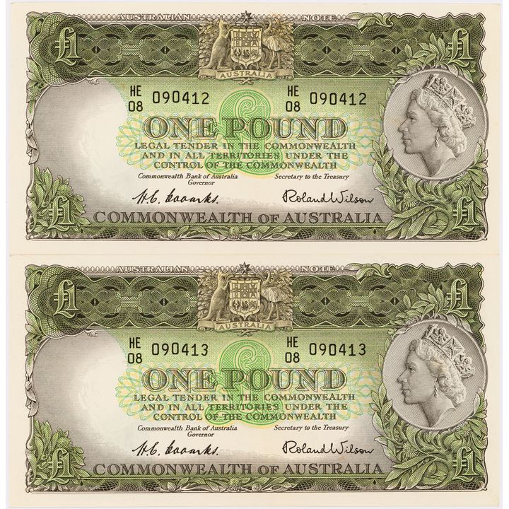 Coombs/Wilson, Consecutive Pair, One Pound, 1953,  UNC