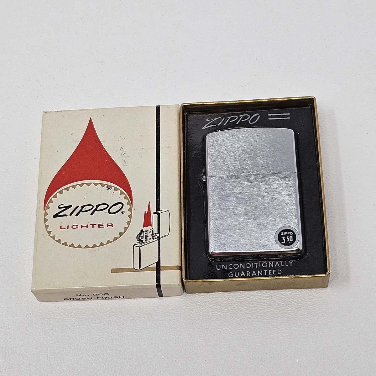 Vintage No. 200 Brushed Finish Zippo Lighter with Original Box 