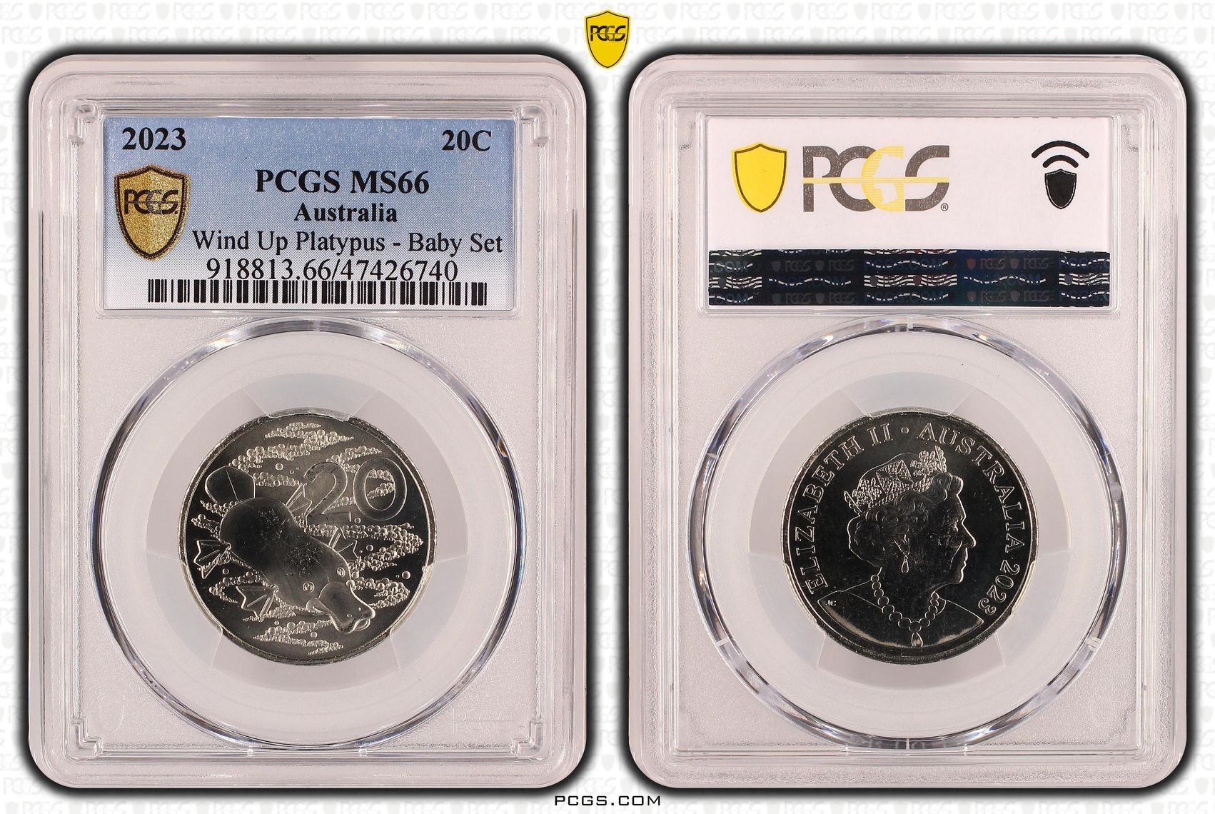Wind Up Platypus - Baby Set, Twenty Cent, 2023, PCGS MS 66