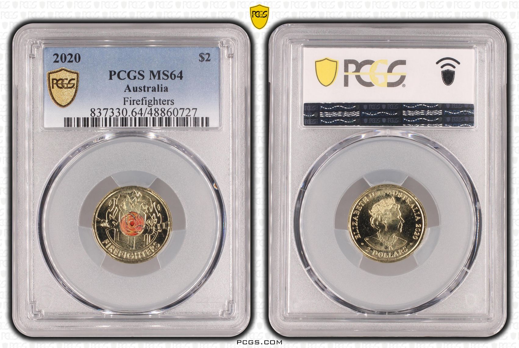 454 · Elizabeth II, Firefighters Colorized , Two Dollar, 2020, PCGS MS64