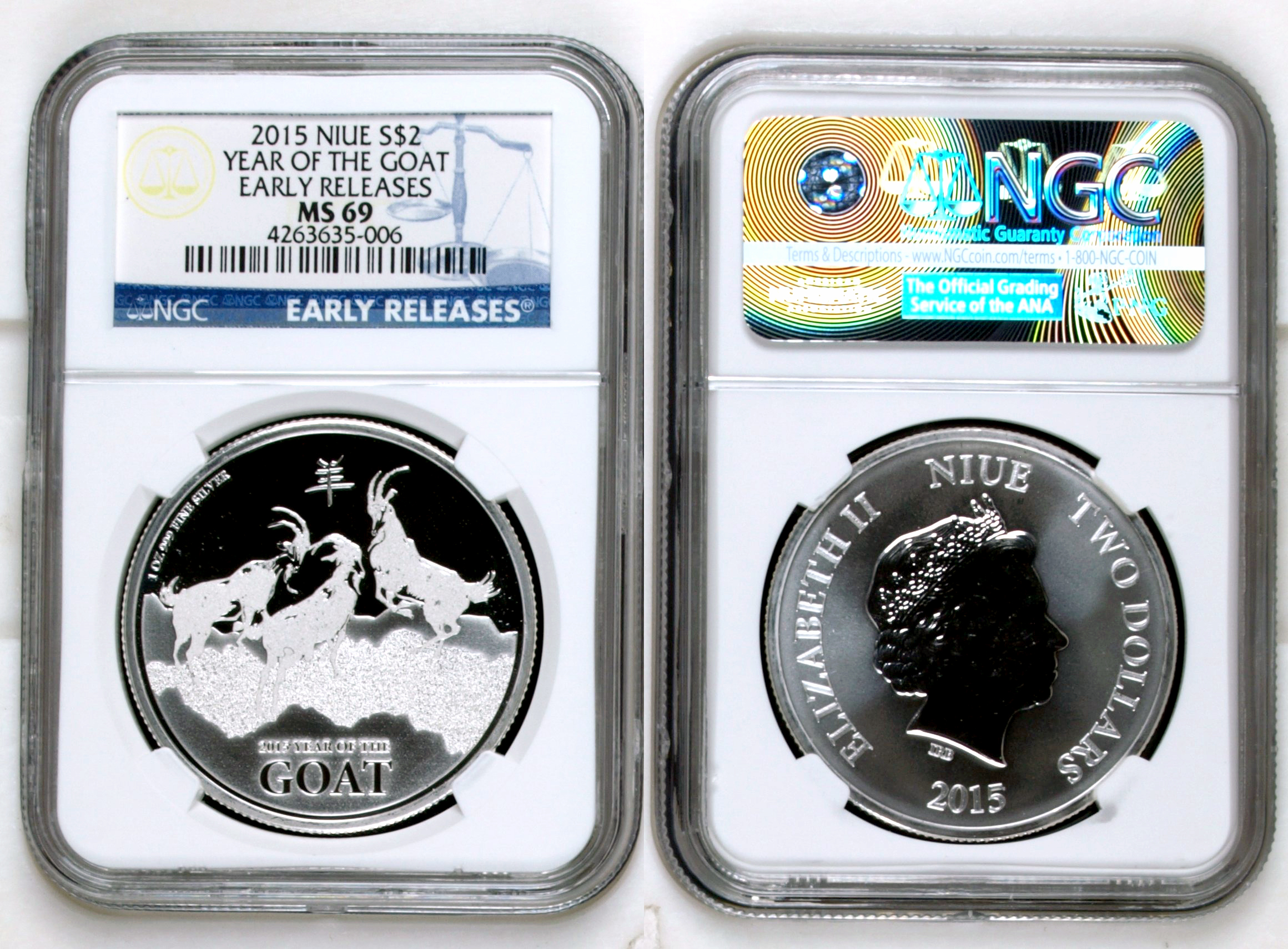Niue, Year Of The Goat, Two Dollar, 2015, NGC MS 69
