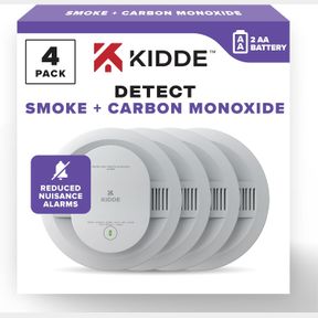 4 PACK KIDDE SMOKE & CARBON MONOXIDE DETECTOR, AA BATTERY POWERED, LED WARNING LIGHT INDICATORS, 4 PACK