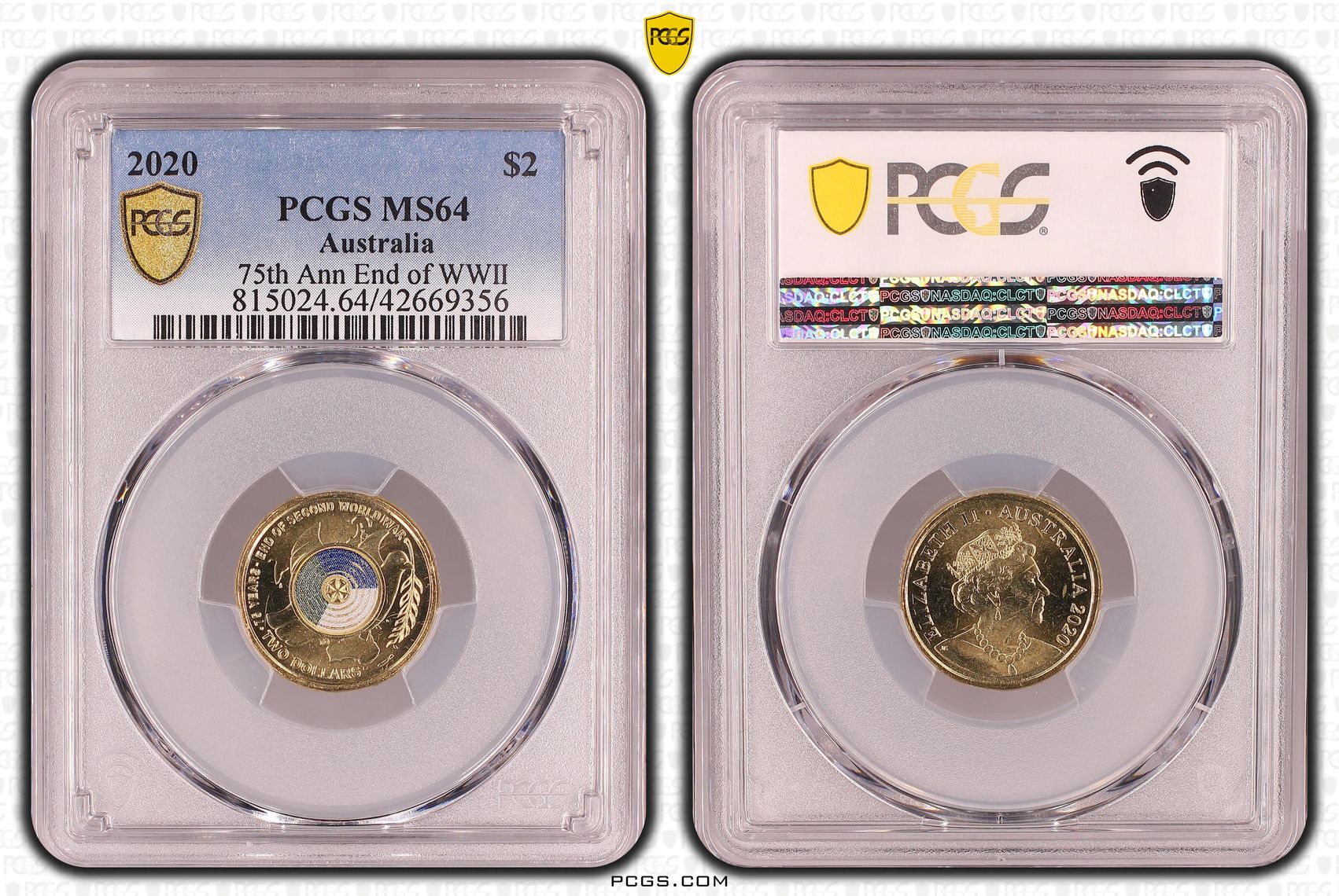 Elizabeth II, 75th Ann End of WWII, Two Dollar, 2020, PCGS MS64