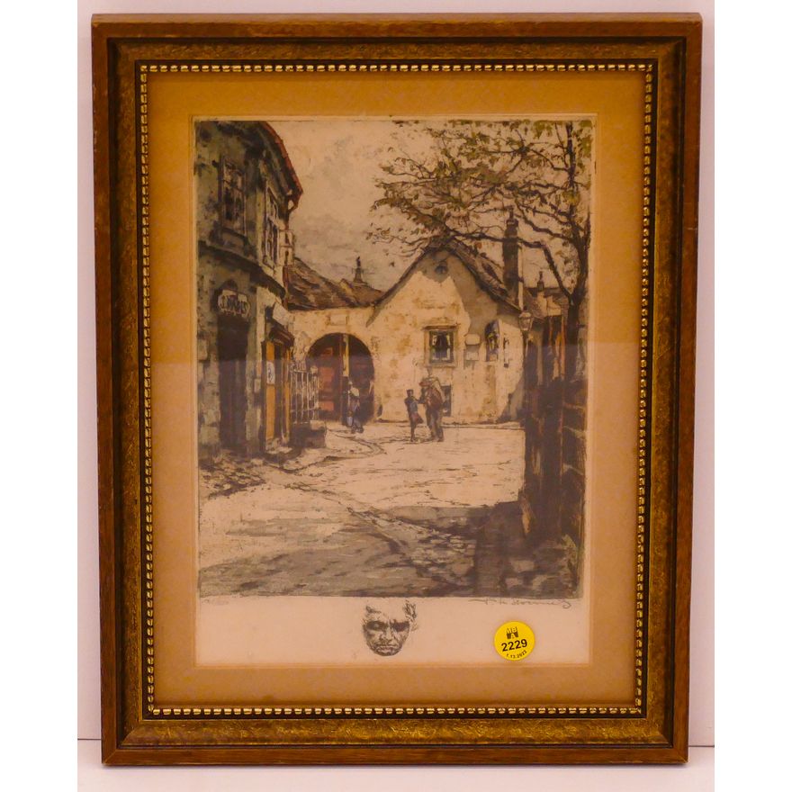 Tanna Kasimir Hoernes Street Scene Etching Framed- 14x11''