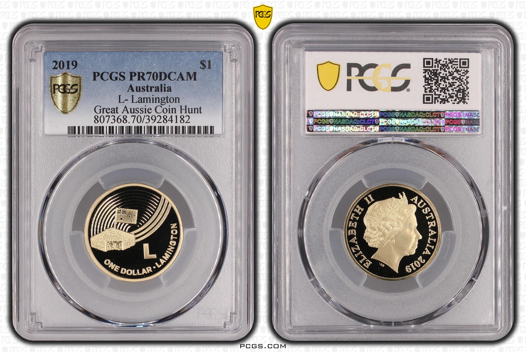 L- Lamington Great Aussie Coin Hunt, POP 6/0, One Dollar, 2019, PCGS PR70DCAM