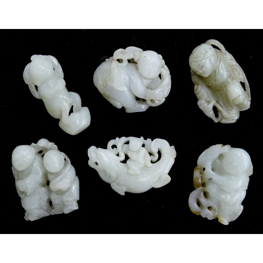 6pc Chinese Qing Jade Children Pebble Carvings