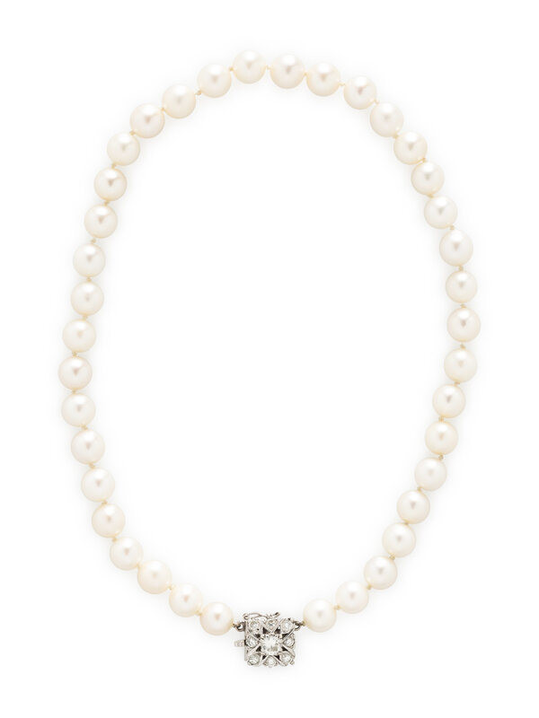 CULTURED PEARL AND DIAMOND NECKLACE