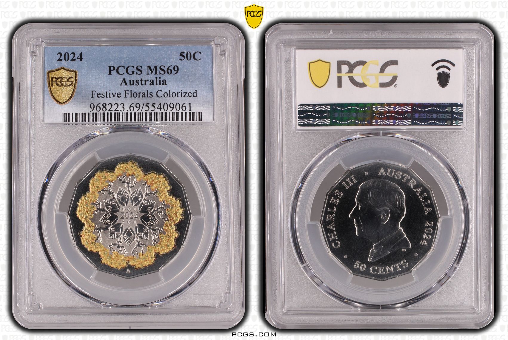 Festive Florals Colorized, Fifty Cent, 2024, PCGS MS69