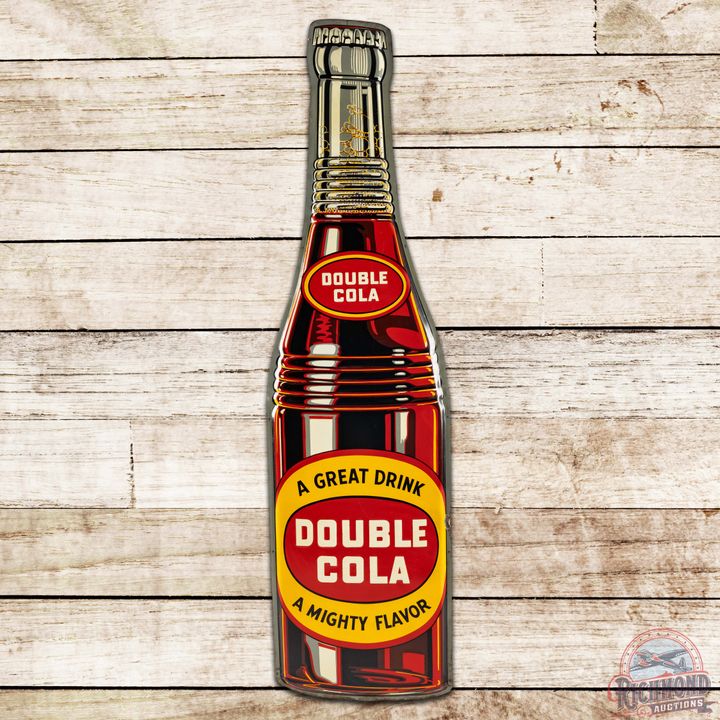 NOS Double Cola A Great Drink A Mighty Flavor Die Cut SST Bottle Sign