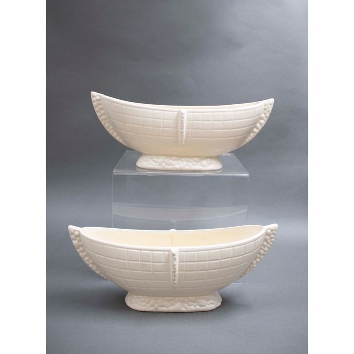 Crown Lynn Potteries - Pair of white boat-shaped vases