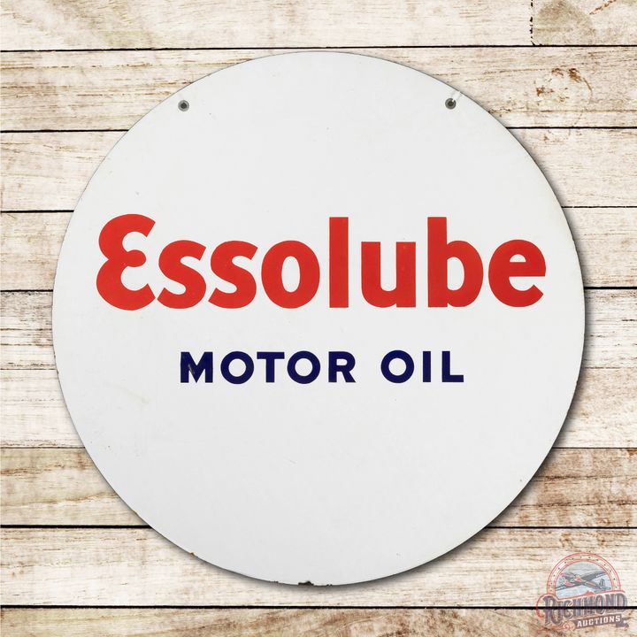30" Essolube Motor Oil Double Sided Porcelain Sign