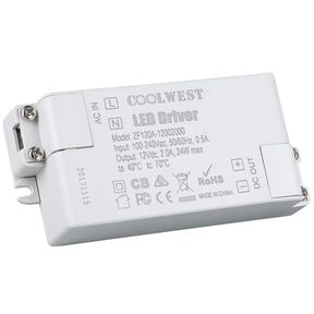 COOLWEST TRANSFORMER DRIVER POWER SUPPLY 24W 12V FOR LED STRIP LIGHTS AND G4, MR11, MR16 LIGHT BULBS
