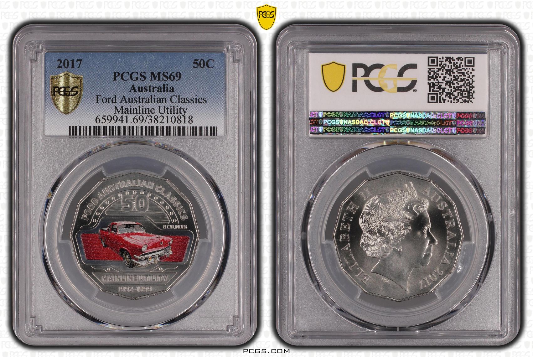 190 · Elizabeth II, Ford Australian Classics - Mainline Utility, Fifty Cent, 2017, PCGS MS69